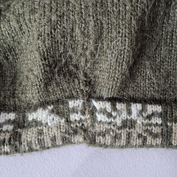 Woolies Womens Green Hand Knit 100% Alpaca Wool Pullover V-Neck Hoodie - Size XL - Picture 13 of 14